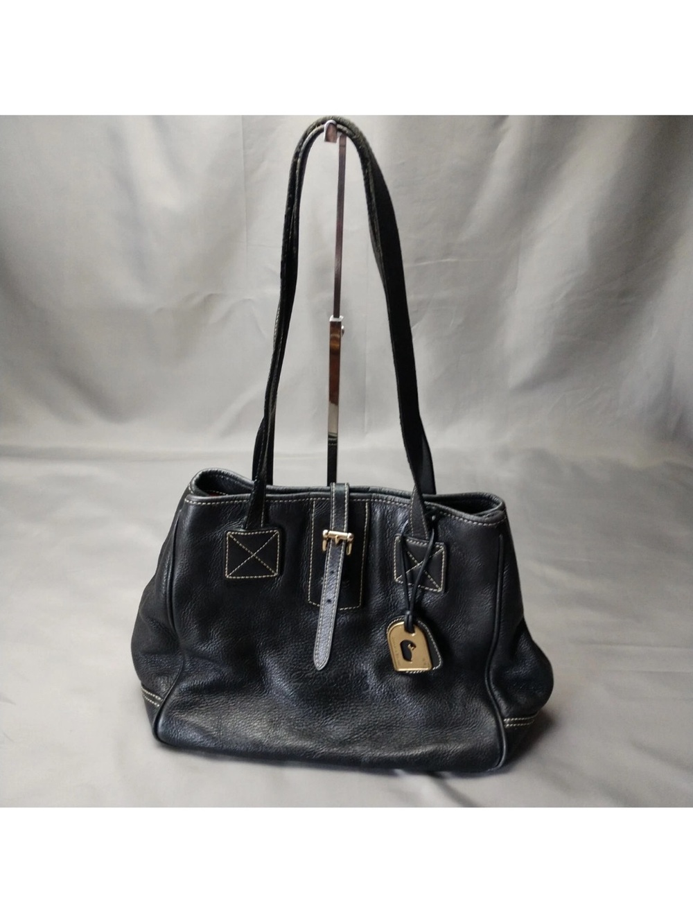 Dooney & Bourke Black Pebbled Leather Double-Handle Shoulder Bag